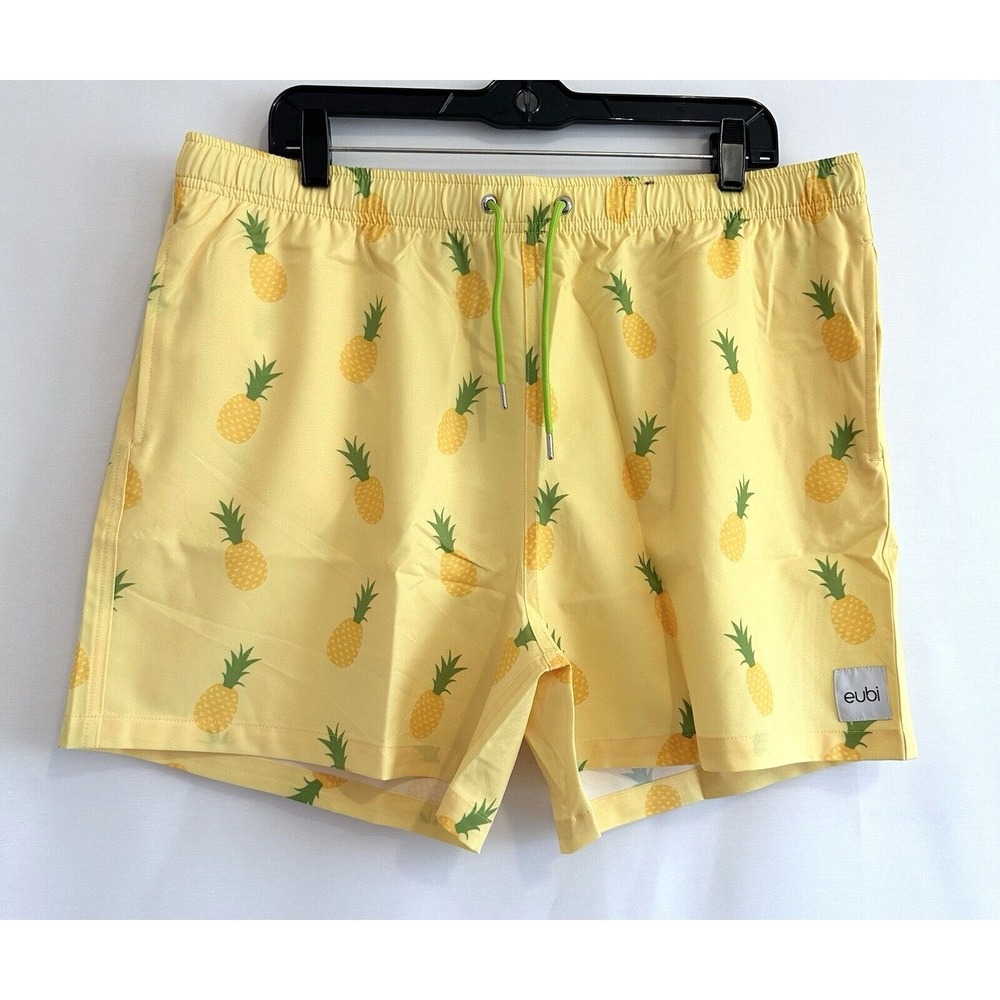 EUBI Swim Shorts Men's XXL Stretchy Drawstring Hawaiian Delight Yellow Pineapple